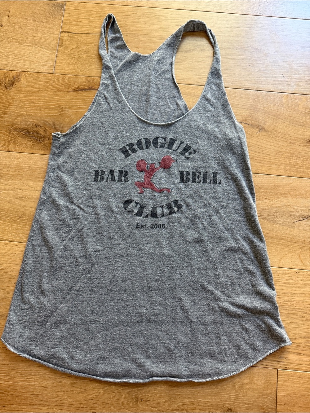 Rogue Gray Racerback Tank with Faded Red Logo